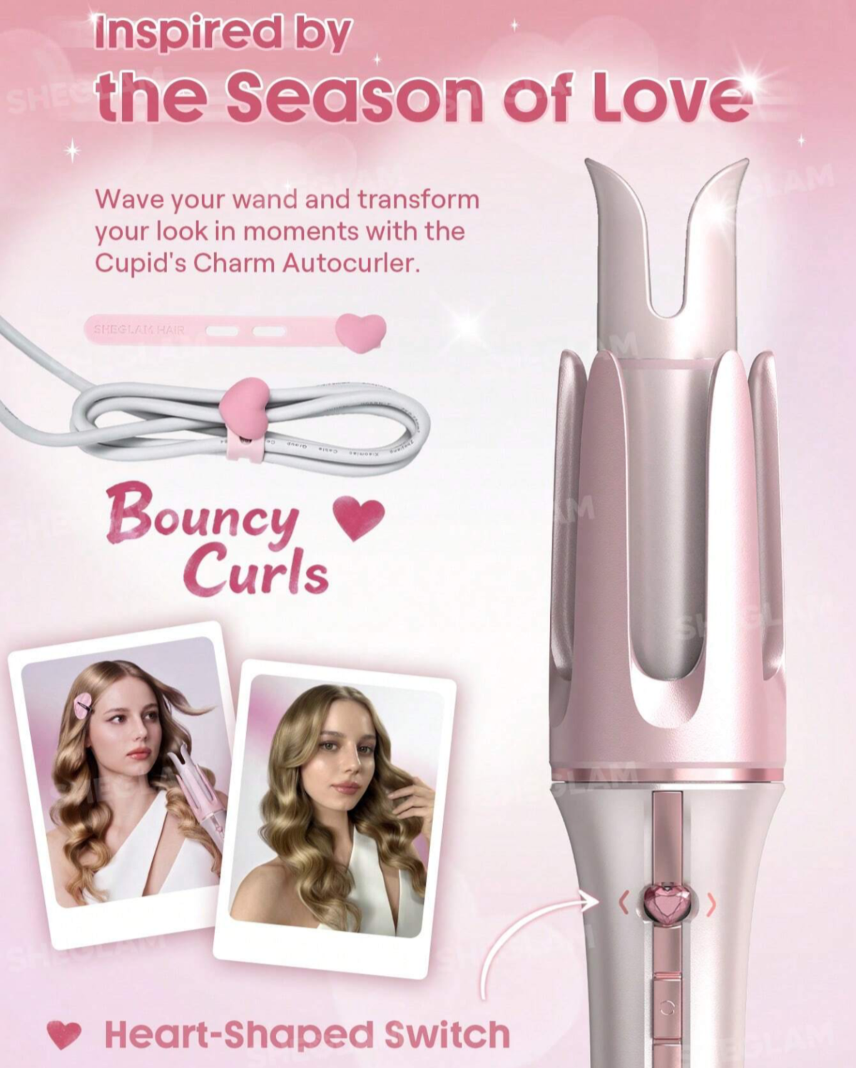 دستگاه کرلی مو صورتی شیگلم (ONE TOUCH INSTANT CURLER Sheglam) - Image 3