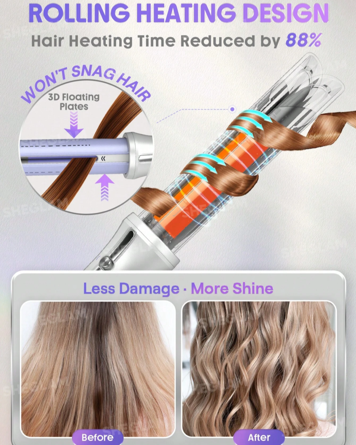 کرلی استایلر ایر فلو بنفش شیگلم مدل پرو چرخشی | SHEGLAM One Touch Airflow Curly Styler Pro - Image 4