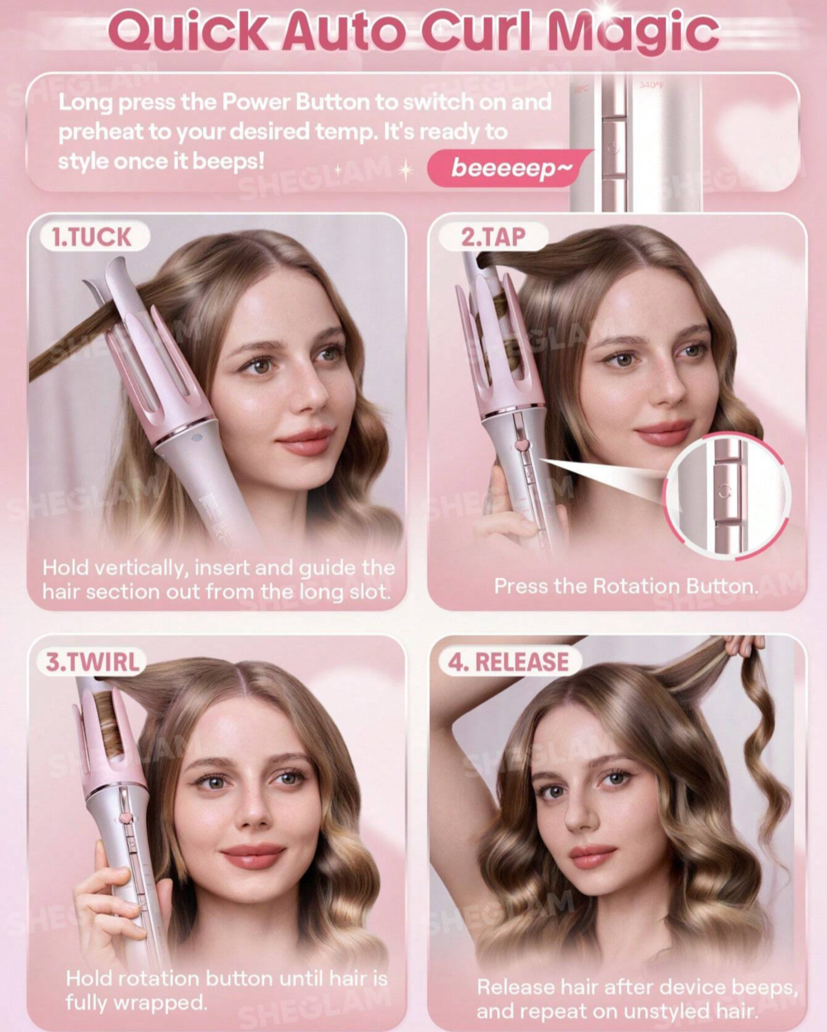 دستگاه کرلی مو صورتی شیگلم (ONE TOUCH INSTANT CURLER Sheglam) - Image 4