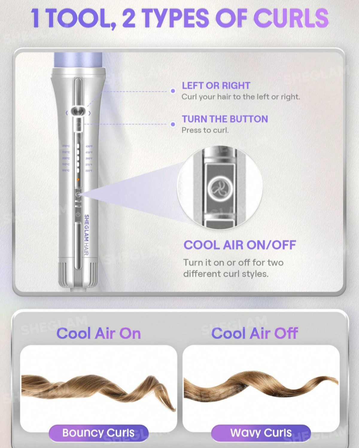 کرلی استایلر ایر فلو بنفش شیگلم مدل پرو چرخشی | SHEGLAM One Touch Airflow Curly Styler Pro - Image 5