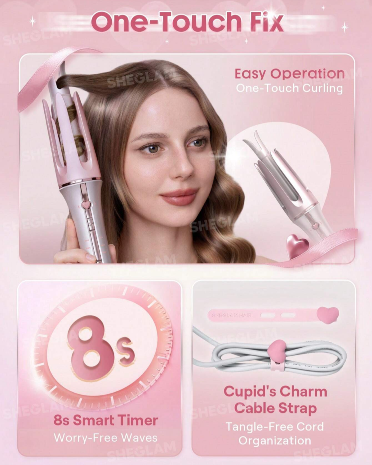 دستگاه کرلی مو صورتی شیگلم (ONE TOUCH INSTANT CURLER Sheglam) - Image 7